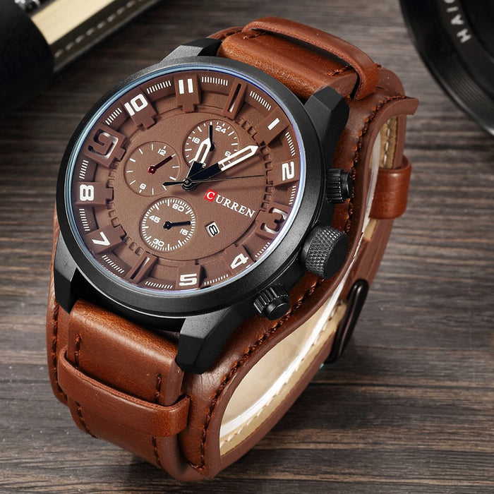 CURREN Mens Watches Military Sports Men Watch Quartz Date Clock Casual Leather Wrist Watch Relogio Masculino 8225