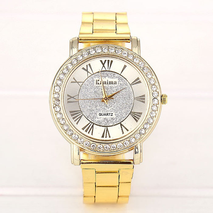 Venta Reloj de oro plateado para mujer, marca de lujo, gran oferta, relojes de pulsera para mujer, regalos para niña, reloj de cuarzo con diamantes de imitación de acero inoxidable completo