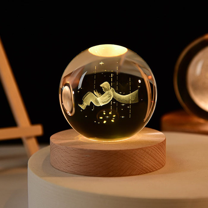 Starry Sky Astronaut White Crystal Ball Glow 3D Sculpture Night Light Customized Desktop Decoration