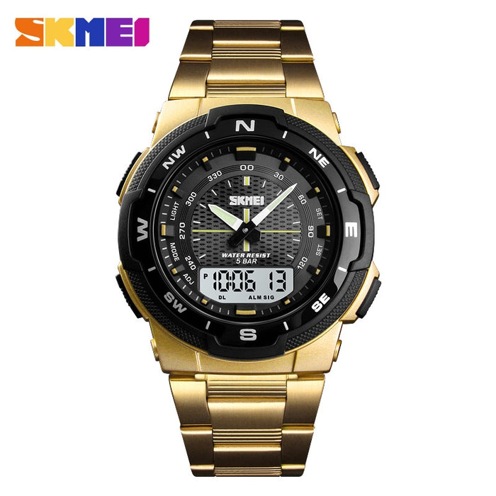 Reloj SKMEI 1370 para hombre, relojes deportivos de cuarzo a la moda, relojes con correa de acero inoxidable para hombre, relojes de pulsera impermeables de negocios de lujo de primeras marcas