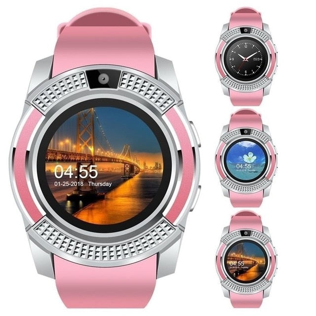 Reloj inteligente V8 hombres Bluetooth relojes deportivos mujeres señoras Rel gio Smartwatch con cámara ranura para tarjeta Sim teléfono Android