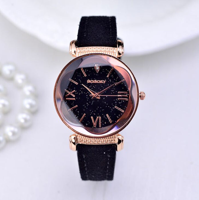 Gogoey marca oro rosa relojes de cuero mujeres señoras vestido casual reloj de pulsera de cuarzo reloj mujer go4417 