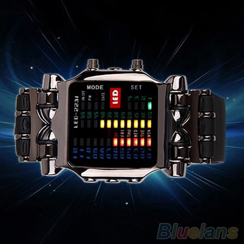 Cool Business Marca novedosa de lujo Unisex binario LED Digital fecha esfera cuadrada Casual deporte banda de plástico reloj de pulsera