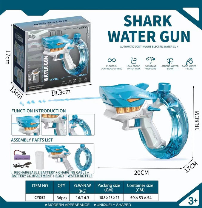 Nuevo Pistola de agua eléctrica Shark, juguetes completamente automáticos, pistola de agua de fuego continua, gran capacidad, playa, verano, juego de agua para niños