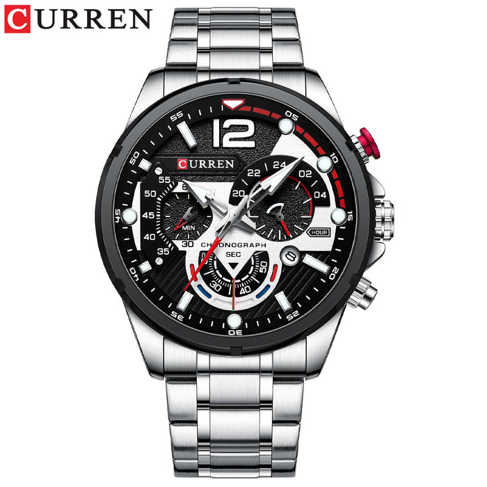 Reloj para Hombre Calendario Reloj para Hombre Reloj con Correa de Acero de Seis Pines Reloj de Cuarzo Reloj Deportivo para Hombre 