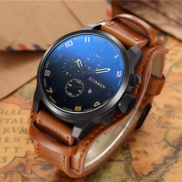 CURREN Mens Watches Military Sports Men Watch Quartz Date Clock Casual Leather Wrist Watch Relogio Masculino 8225