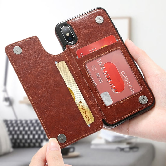 Funda de cuero retro de PU para fundas de teléfono con múltiples tarjeteros para iPhone