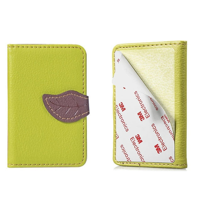 Funda billetera teléfono de cuero PU creativa para hombre y mujer, tarjetero de bolsillo con adhesivo 3M, tarjetero para teléfono móvil