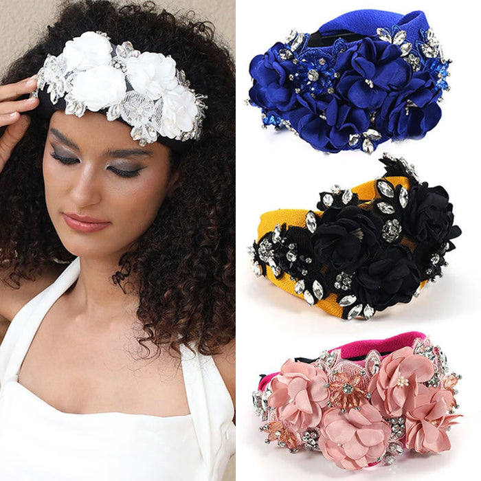 Handmade fabric three-dimensional flower embroidery headband