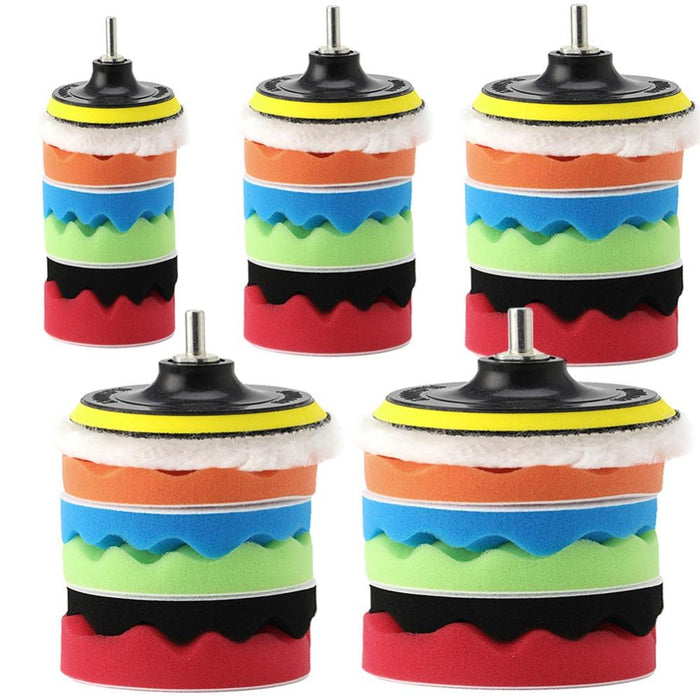 7Pcs 3/4/5/6/7'' Car Polisher Polishing Waxing Buffing Woolen&Sponge Pads Kit