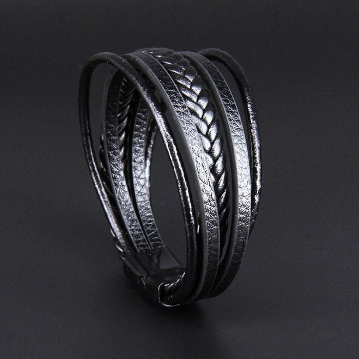 Multi layer handmade woven bracelet for men, European and American jewelry, leather rope magnetic suction vintage bracelet
