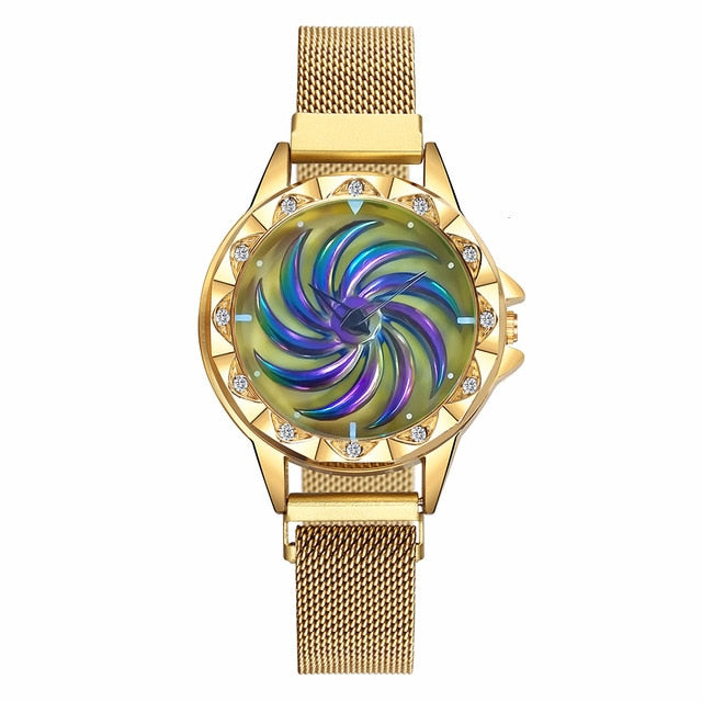 Reloj giratorio con hebilla magnética para mujer, reloj de cuarzo de acero inoxidable de lujo para mujer, reloj femenino 