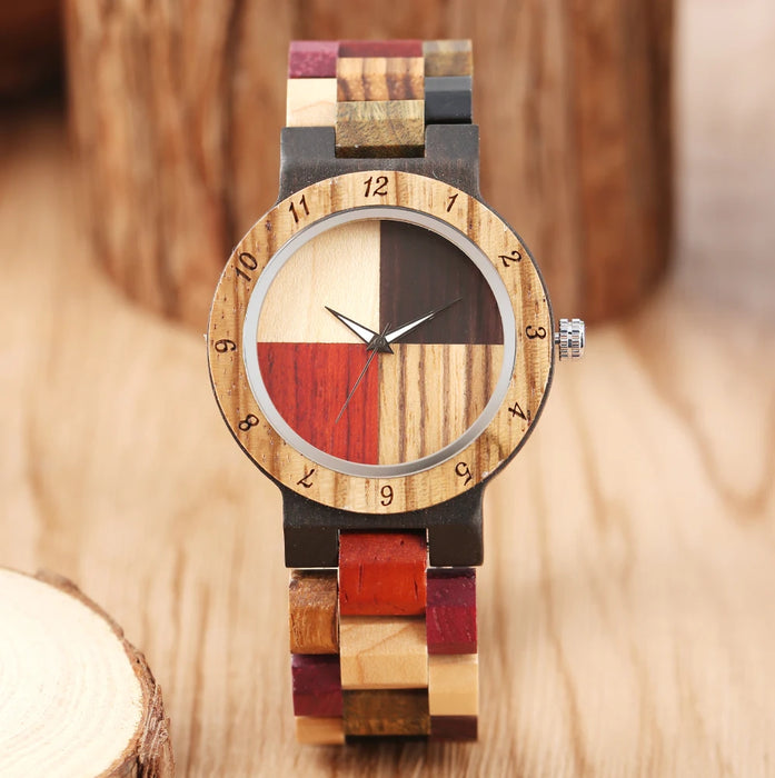 Reloj de cuarzo con esfera de patrón de madera Vintage para hombres y mujeres, reloj de pulsera de madera colorido, elegante reloj de pulsera de madera Natural para parejas 