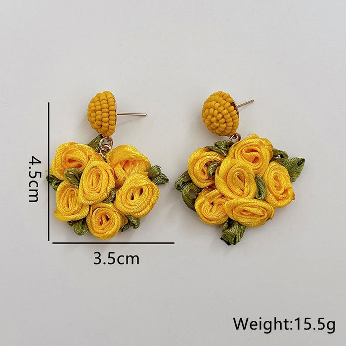 Sen series handmade fabric rose flower earrings