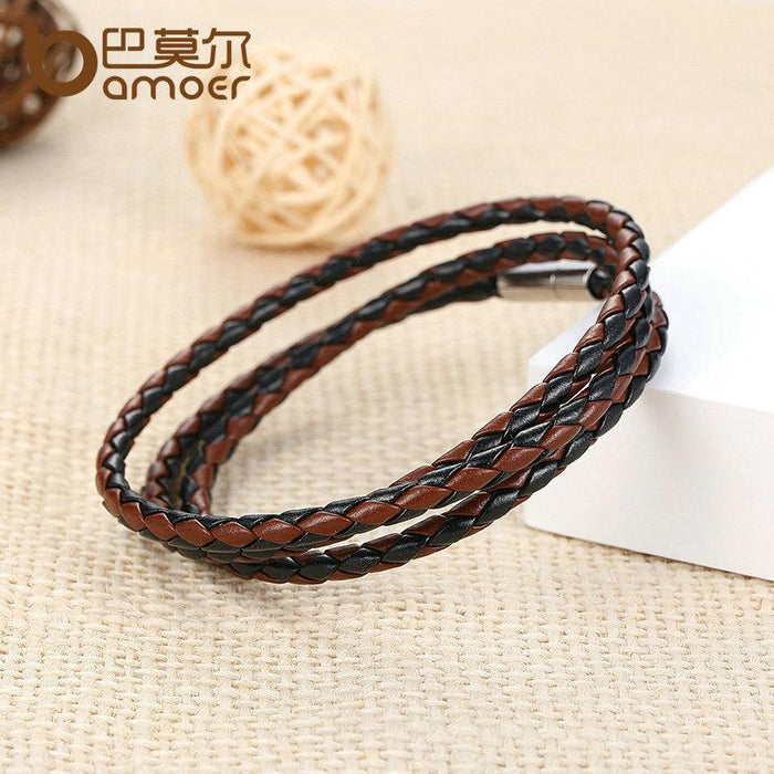 BAMOER Pulsera de Cuero para Hombre Trendy con Cierre magnético PI0063-5 