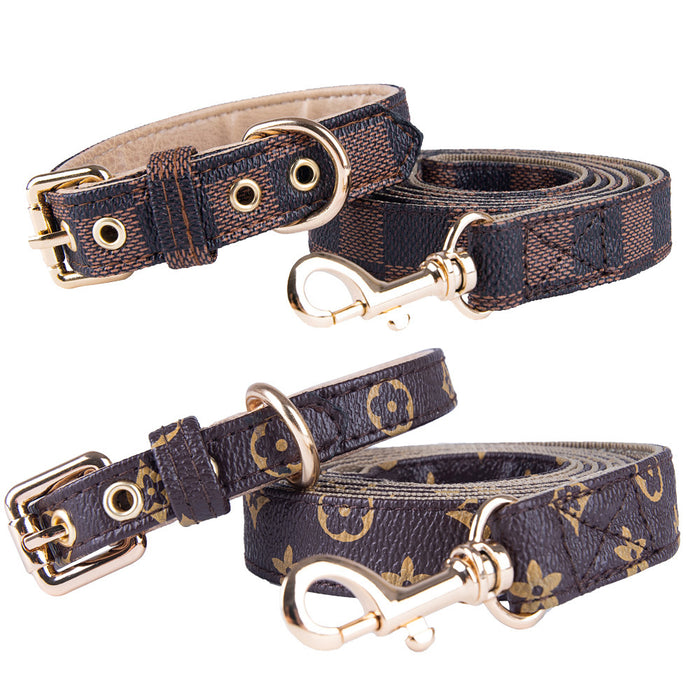 Collar para mascotas con flores antiguas, Collar de cuero PU para perros, cuerda de tracción, Collar de tracción para gatos, cuerda para caminar para perros, ropa anticuerdas