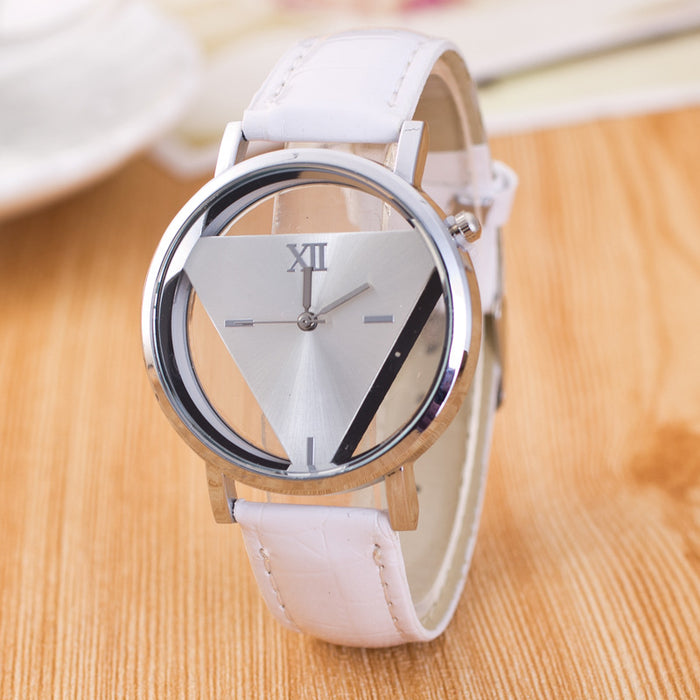 Jingshi Simple Harajuku reloj personalidad moda doble cara hueco a través de la parte inferior tendencia coreana estudiante triángulo reloj 