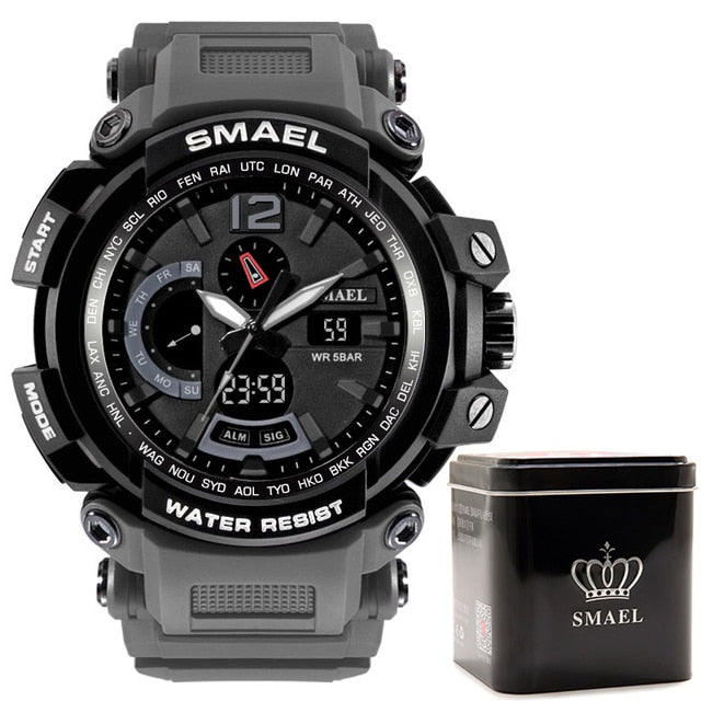 SMAEL 1702, reloj deportivo de lujo de la mejor marca, relojes digitales para hombre, 5bar, relojes de pulsera militares resistentes al agua con pantalla Dual, reloj Masculino