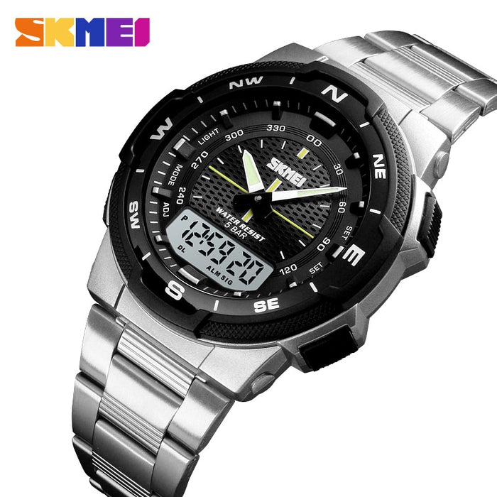 Reloj SKMEI 1370 para hombre, relojes deportivos de cuarzo a la moda, relojes con correa de acero inoxidable para hombre, relojes de pulsera impermeables de negocios de lujo de primeras marcas