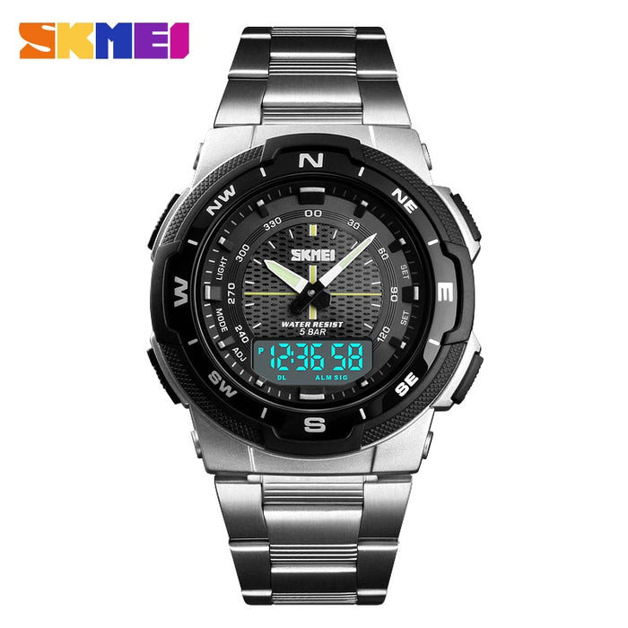 Reloj SKMEI 1370 para hombre, relojes deportivos de cuarzo a la moda, relojes con correa de acero inoxidable para hombre, relojes de pulsera impermeables de negocios de lujo de primeras marcas