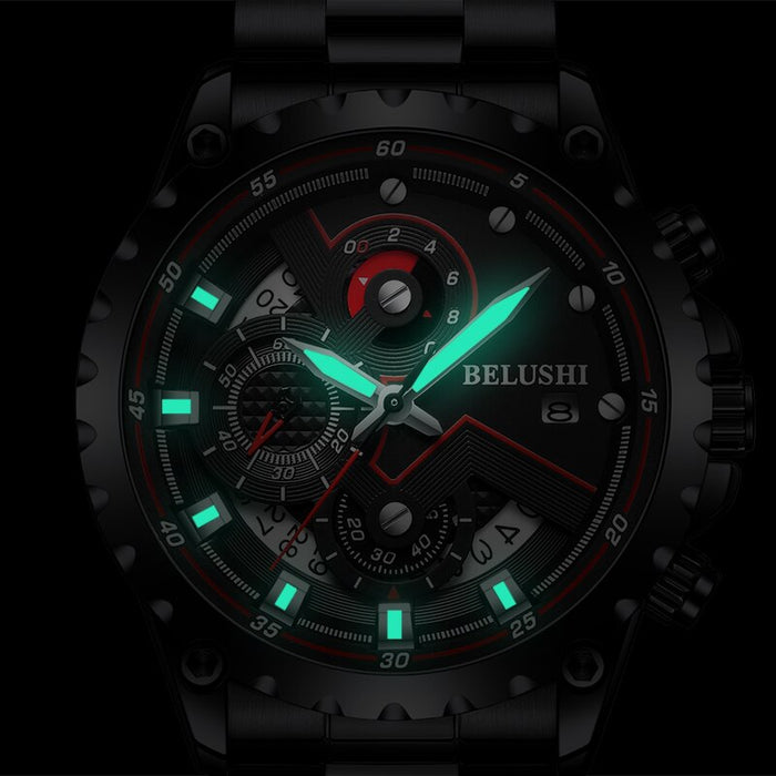 Fashion New Mens Watches BELUSHI Top Brand Luxury Chronograph Full Steel Waterproof Quartz Watch Men Date Sports Clock