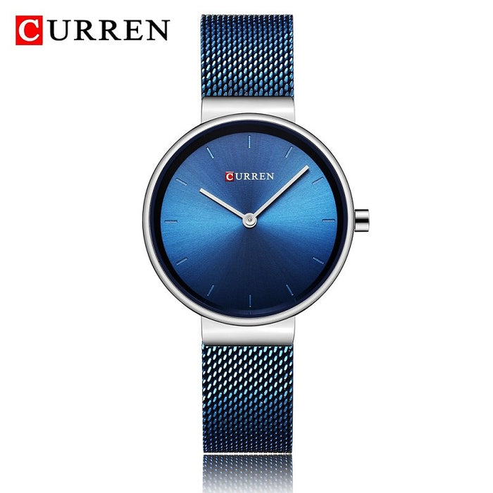 CURREN 9016 relojes azules de moda para mujer, reloj de cuarzo de malla de acero inoxidable, relojes de pulsera simples de lujo para mujer, reloj analógico para mujer 