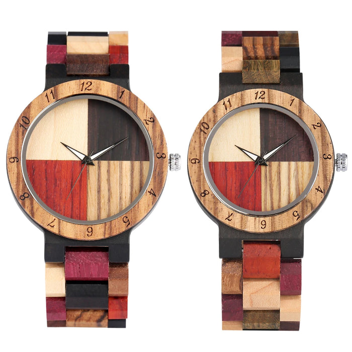 Reloj de cuarzo con esfera de patrón de madera Vintage para hombres y mujeres, reloj de pulsera de madera colorido, elegante reloj de pulsera de madera Natural para parejas 