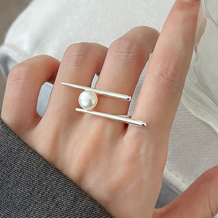 New Fashion Silver Color Pearl Rings for Women Couples Creative Simple Geometric Handmade Birthday Party Jewelry Gifts