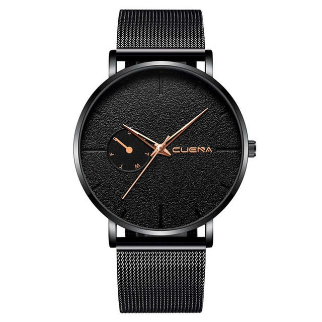 CUENA, reloj con correa de acero inoxidable de malla deportiva a la moda para hombre, reloj de cuarzo de lujo de marca superior, reloj informal para hombre