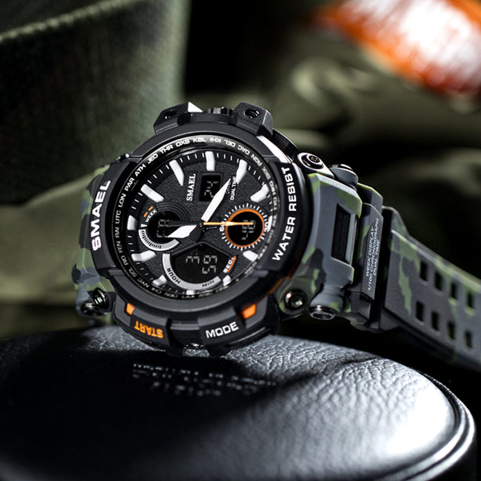 Reloj militar de camuflaje SMAEL, reloj de pulsera deportivo para hombre con pantalla de doble horario resistente al agua, relojes de cuarzo analógicos digitales para hombre 1708