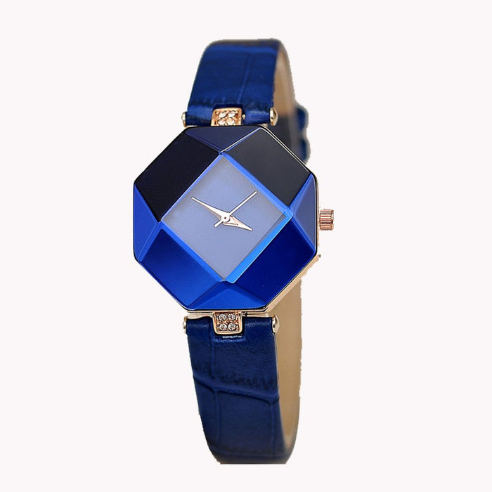 Relojes de mujer con corte de gemas, reloj de pulsera de cuarzo de cuero y cristal geométrico, reloj de vestir a la moda, reloj de regalo para mujer, reloj femenino de 5 colores 