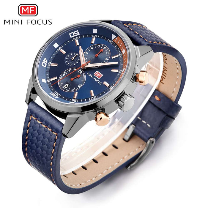 Relojes MF0017G de lujo para hombre, marca MINI FOCUS, reloj de cuero de moda de cuarzo, cronógrafo para hombre, reloj de pulsera para hombre, reloj masculino