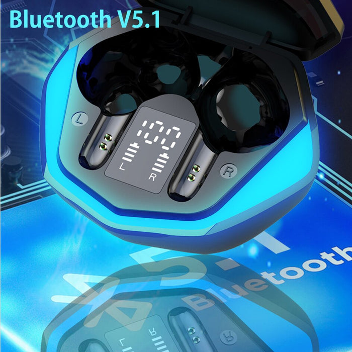 eThings TWS Wireless Headphones Bluetooth Earphones Gaming Binaural Low Latency Digital Display Stereo Breathing Light Headset with Mic JS18