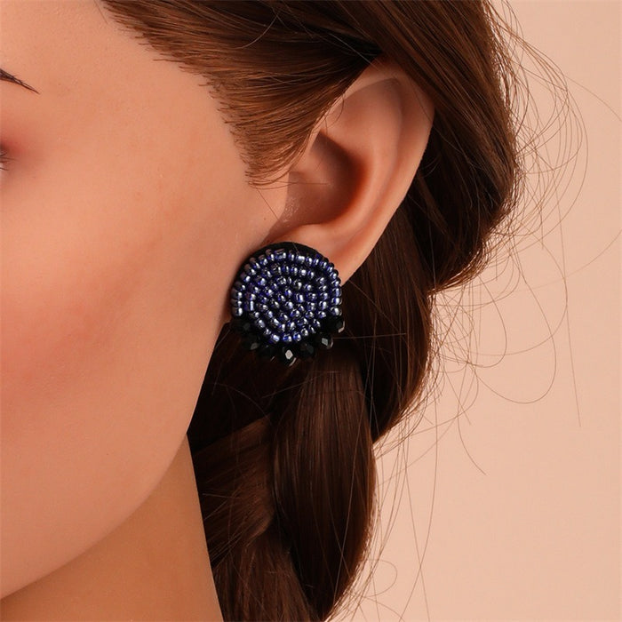 Fashionable geometric crystal handmade rice bead earrings