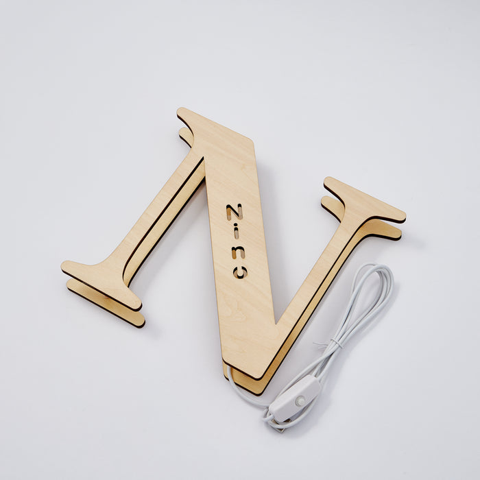 Lámpara de letras de madera personalizada, nombre personalizado, luces nocturnas del alfabeto, 19CM