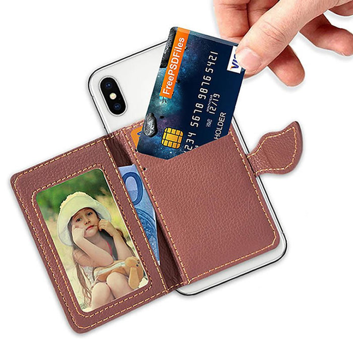 Funda billetera teléfono de cuero PU creativa para hombre y mujer, tarjetero de bolsillo con adhesivo 3M, tarjetero para teléfono móvil