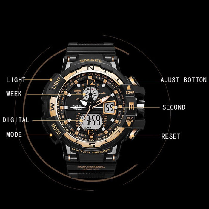 SMAEL 1376C Reloj informal para hombre Reloj impermeable para hombre Reloj de pulsera para hombre Relojes digitales LED Reloj para hombre Reloj LED para hombre Relojes deportivos grandes 