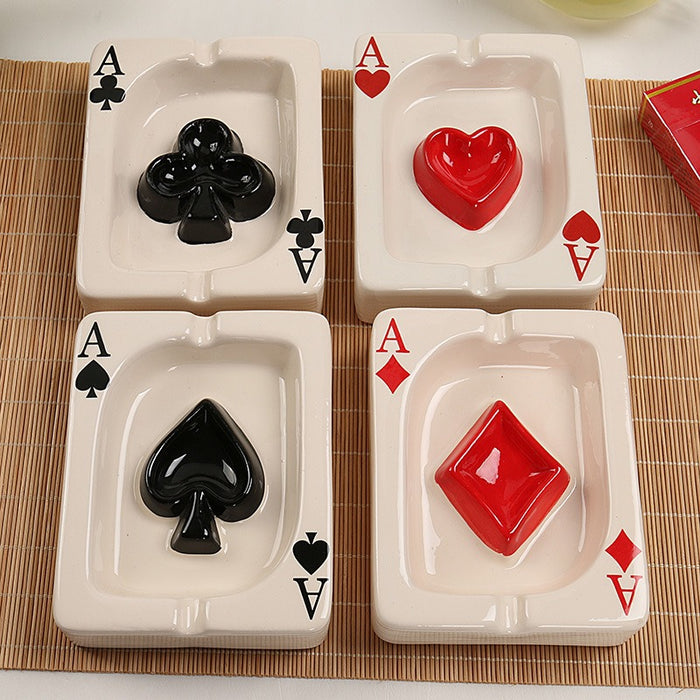 Creative hand drawn poker ceramic ashtray