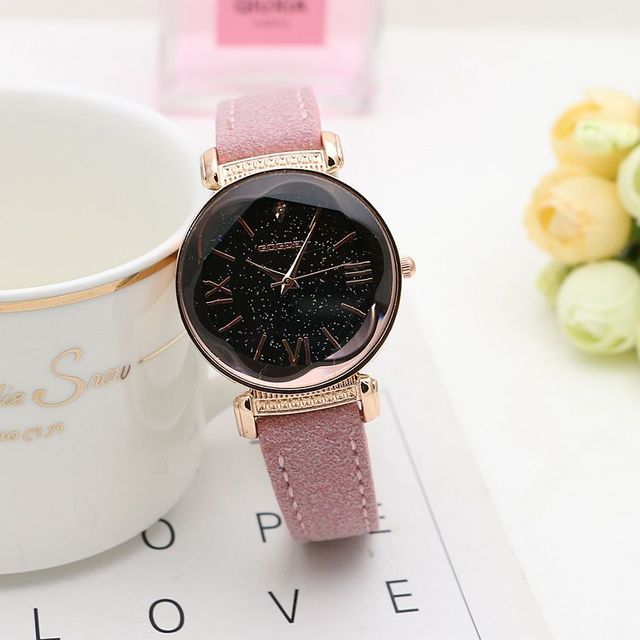 Gogoey marca oro rosa relojes de cuero mujeres señoras vestido casual reloj de pulsera de cuarzo reloj mujer go4417 