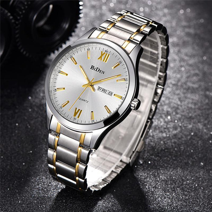 BIDEN Reloj de pulsera de lujo para hombre, correa de acero, relojes de cuarzo de negocios para hombre 0032