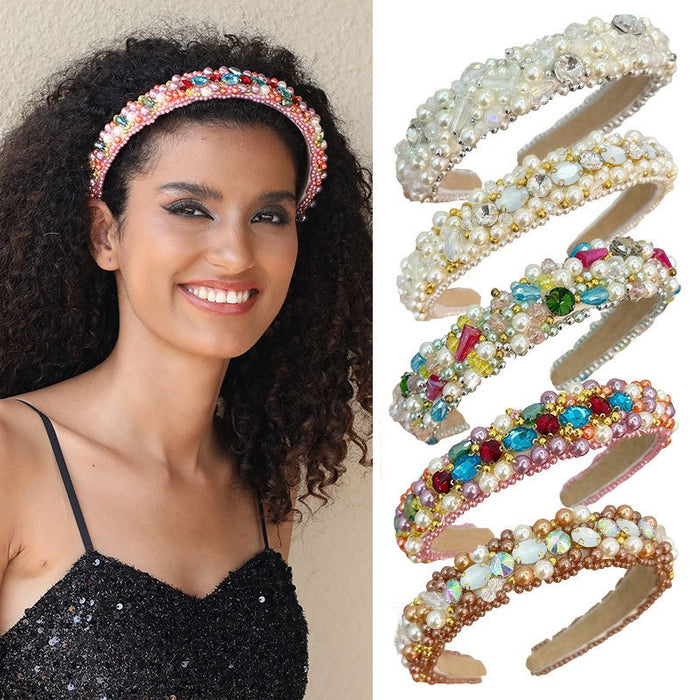 Fashion Handmade Beaded Crystal Pearl Hair Band