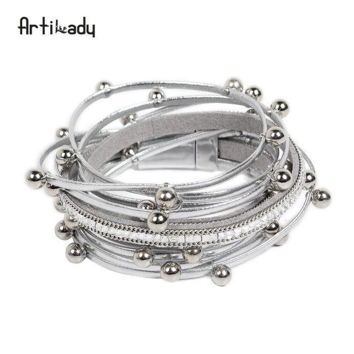 Artilady wrap leather bangle bracelet beads charms jewelry