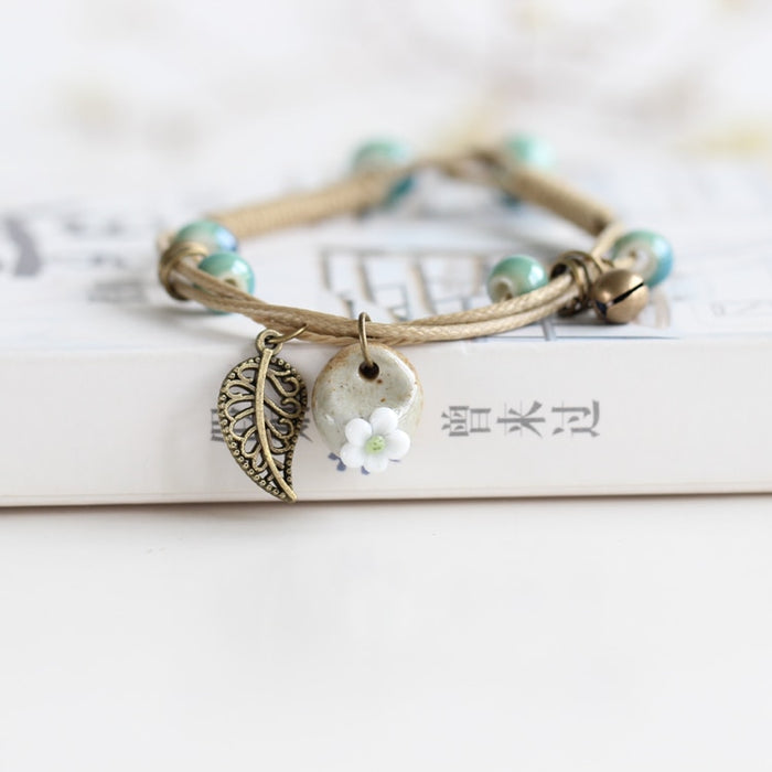 Ceramic Cute Flower Leaf Pattern Bracelets Handmade Vintage Boho Style Trendy jewellery