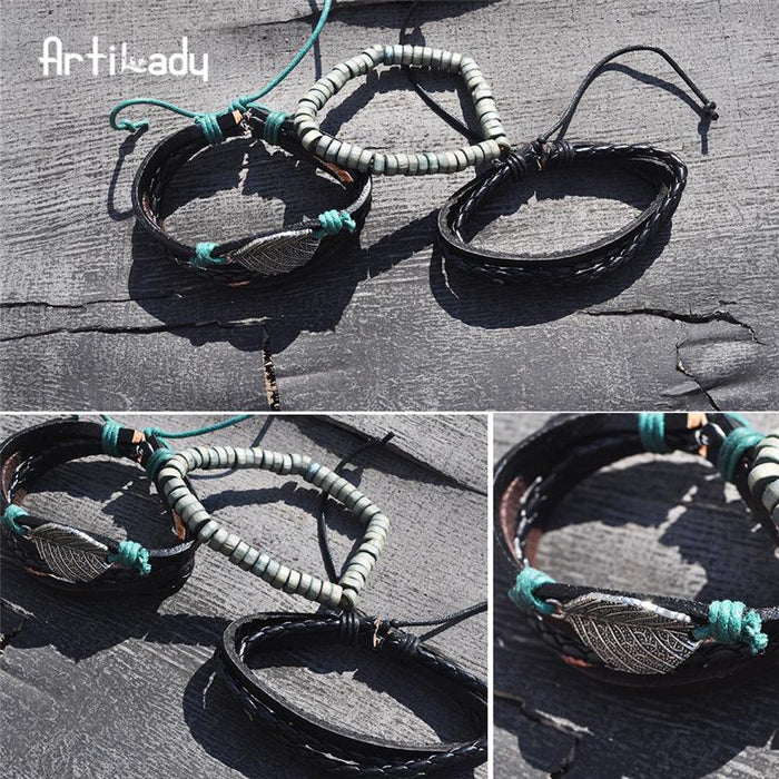 Artilady leather bracelet set 3pcs layer handmade leather bracelets