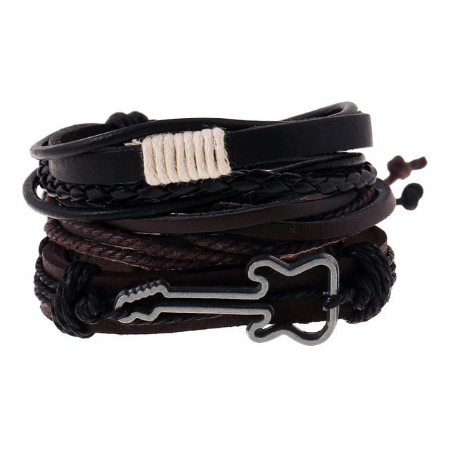 Punk Leather Bracelet Lucky Spade Straight Flush Poker Handmade Charm Bracelet Men Friendship homme Jewelry