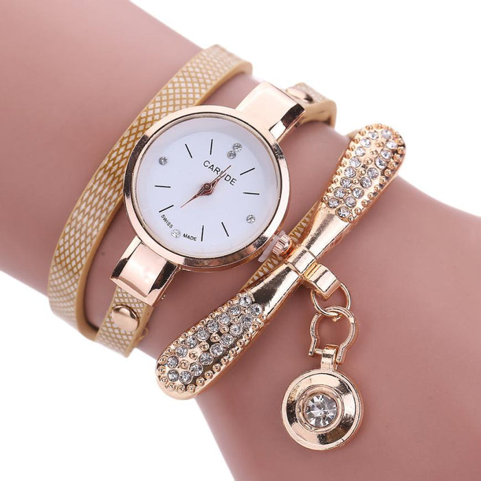 Relojes de mujer, reloj de pulsera informal, reloj de mujer con banda de cuero, reloj de cuarzo analógico con diamantes de imitación, reloj femenino