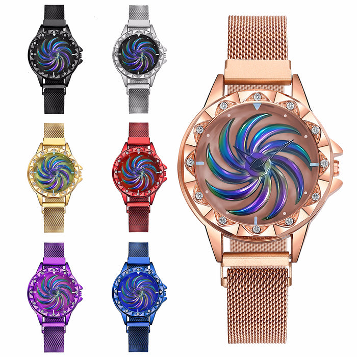 Reloj giratorio con hebilla magnética para mujer, reloj de cuarzo de acero inoxidable de lujo para mujer, reloj femenino 