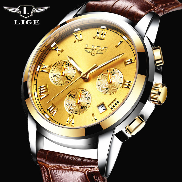 Lige Casual Fashion Trend Business Reloj con cinturón Impermeable Reloj Luminoso multifunción para Hombres 