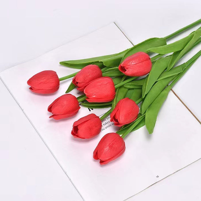 Novia de simulación de alta gama de tulipán con flores en un estilo fresco y minimalista, accesorios de fotografía de boda, flores falsas