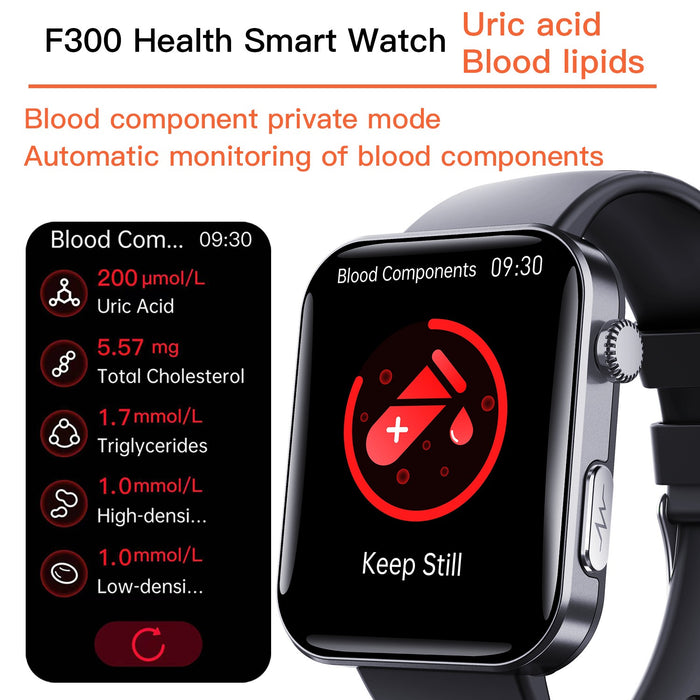 Reloj inteligente F300, monitorización de electrocardiograma ECG, alarma de caída SOS, reloj de glucosa en sangre y presión arterial, informe HRV